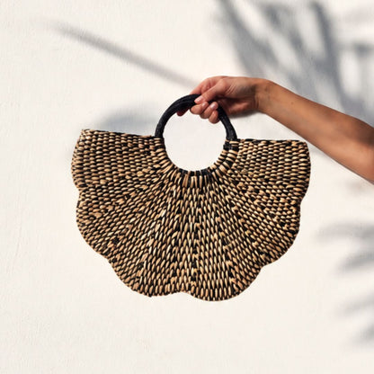 Cartera de junco Flor - Negro con natural
