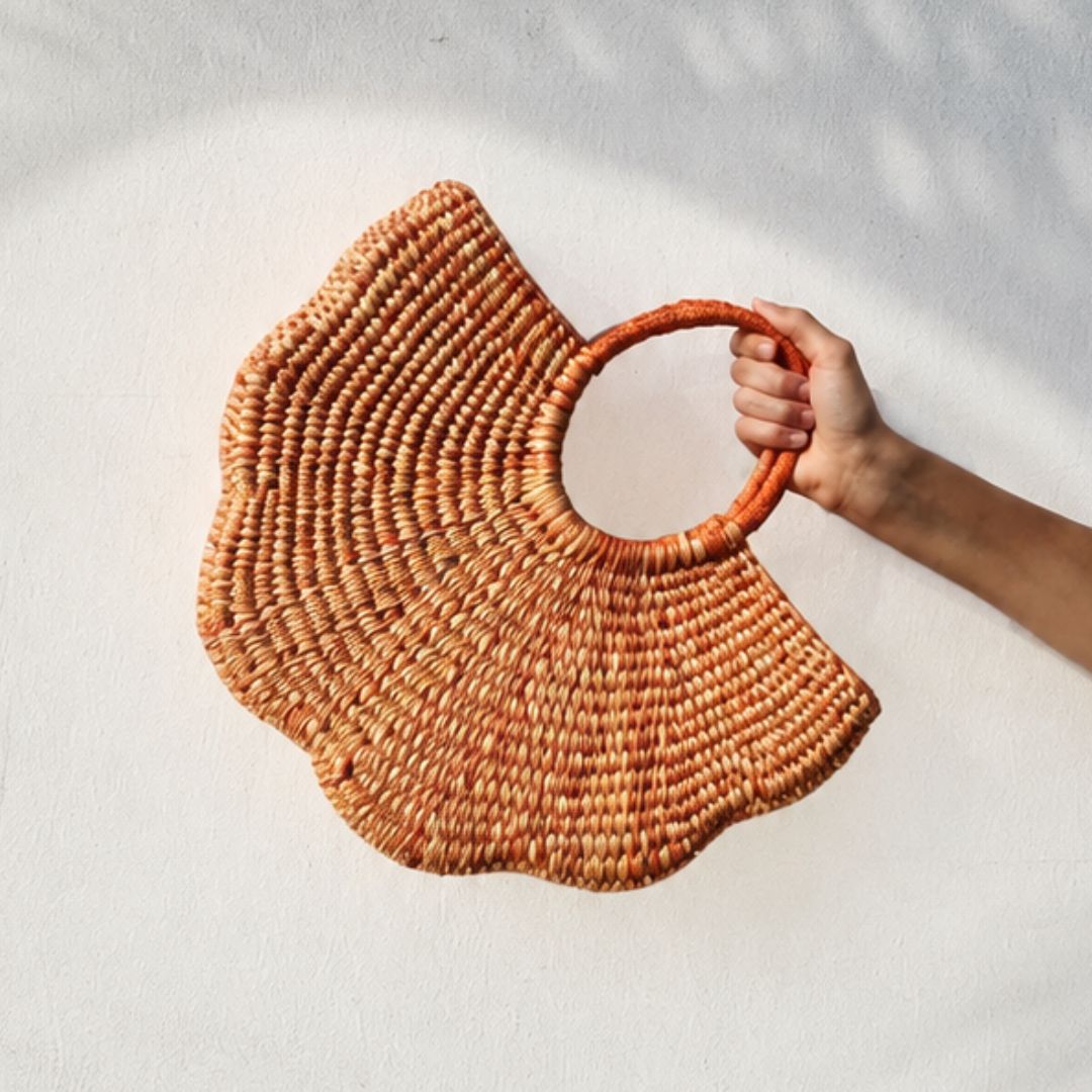 Cartera de junco Flor - Naranja con natural