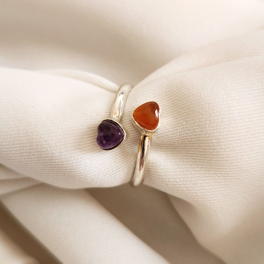 Anillo doble corazón - Citrino con Amatista