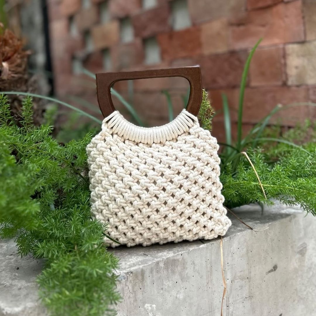 Cartera de macramé Silvia - Blanco Hueso